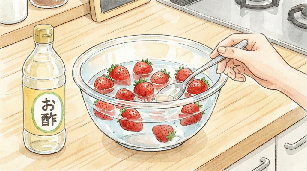いちごをお酢につける