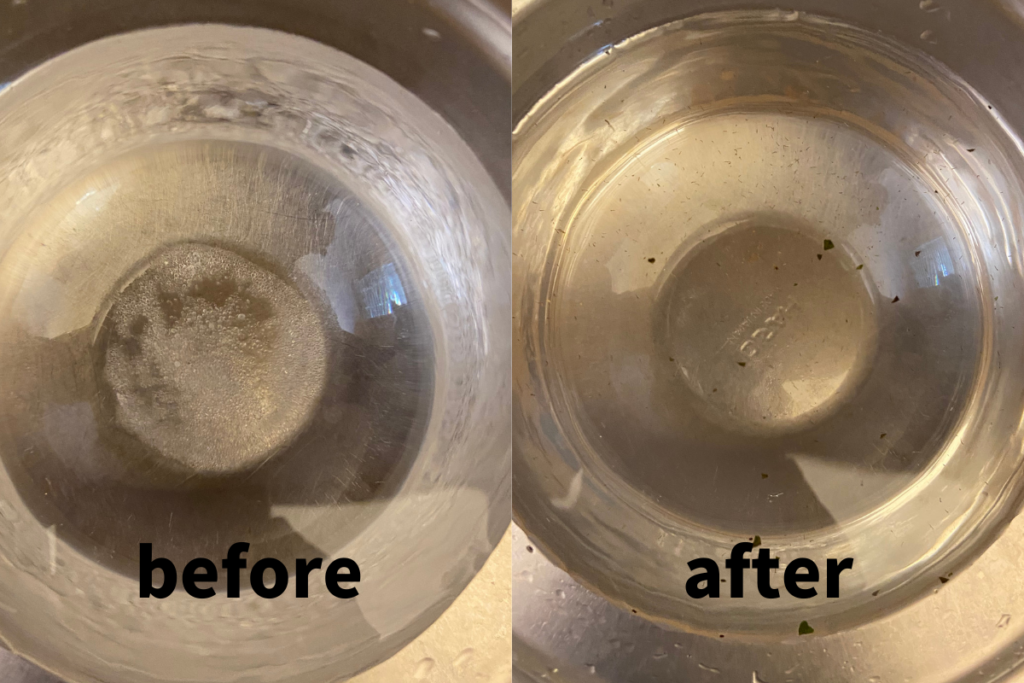 筆者宅で実践したいちごを塩水洗いした前と後の写真