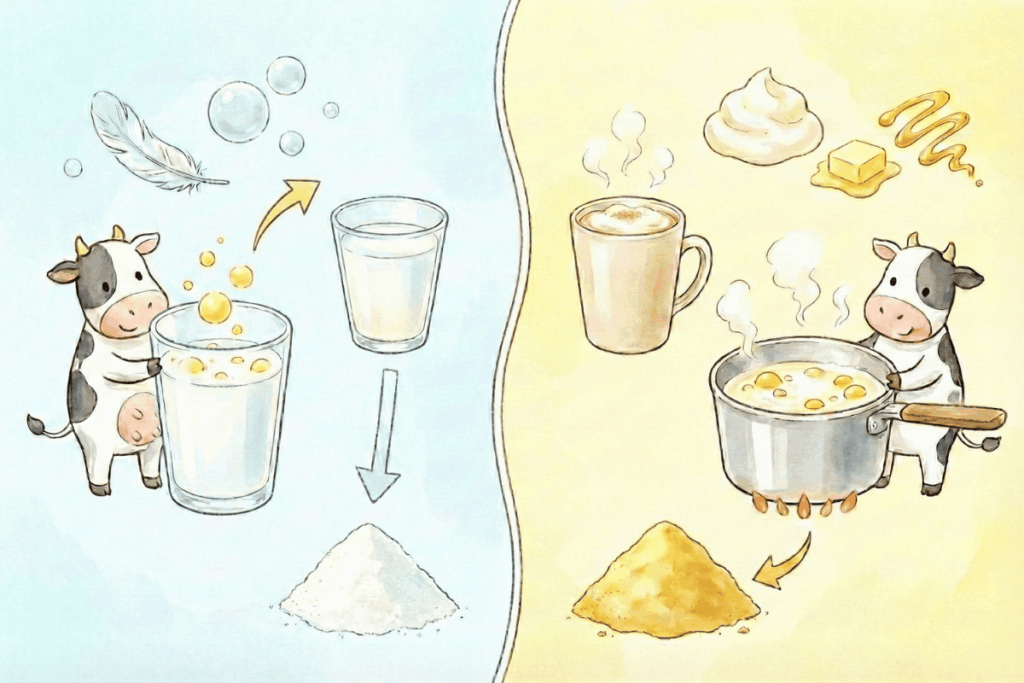 スキムミルクとクリープの大きな違いは脂肪分